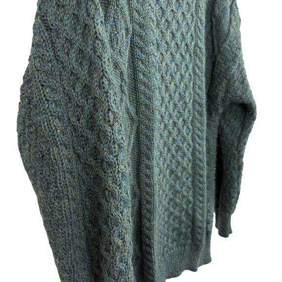 Aran Sweater Market Fisherman Dark Green Cable Knit Ireland Made Sweater sz M - Picture 3 of 16